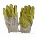 Latex Gloves with Yellow Latex-coated Material, Cotton Woven Lined, Knit Wrist